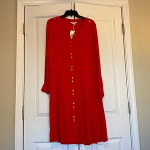Boden bright sz 10 red w/ gold button fit and flair long sleeve dress w/ pockets